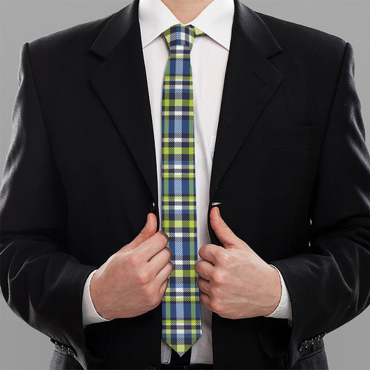 Blue Green And White Plaid Pattern Print Necktie