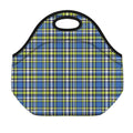 Blue Green And White Plaid Pattern Print Neoprene Lunch Bag