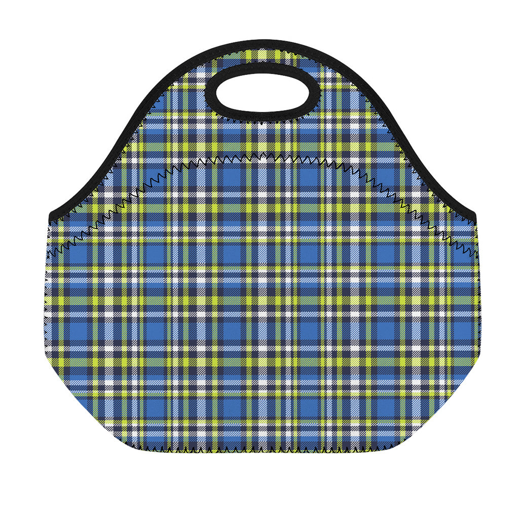 Blue Green And White Plaid Pattern Print Neoprene Lunch Bag