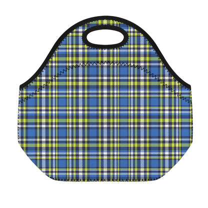 Blue Green And White Plaid Pattern Print Neoprene Lunch Bag