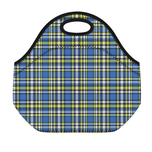 Blue Green And White Plaid Pattern Print Neoprene Lunch Bag