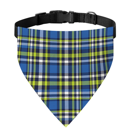 Blue Green And White Plaid Pattern Print Over The Collar Dog Bandana