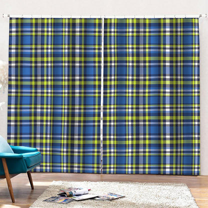 Blue Green And White Plaid Pattern Print Pencil Pleat Curtains