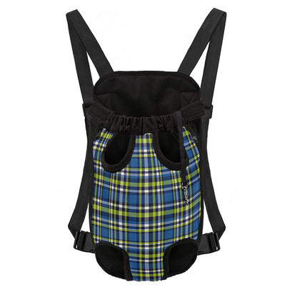 Blue Green And White Plaid Pattern Print Pet Carrier Backpack