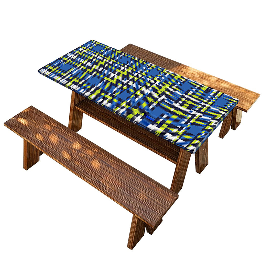 Blue Green And White Plaid Pattern Print Picnic Table Cover
