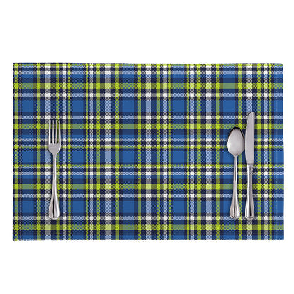 Blue Green And White Plaid Pattern Print Placemat