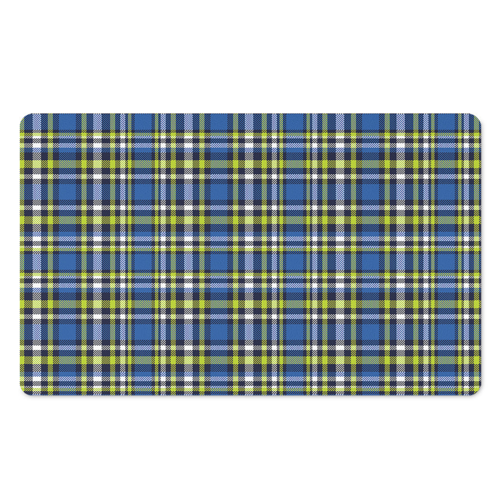 Blue Green And White Plaid Pattern Print Polyester Doormat