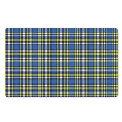 Blue Green And White Plaid Pattern Print Polyester Doormat