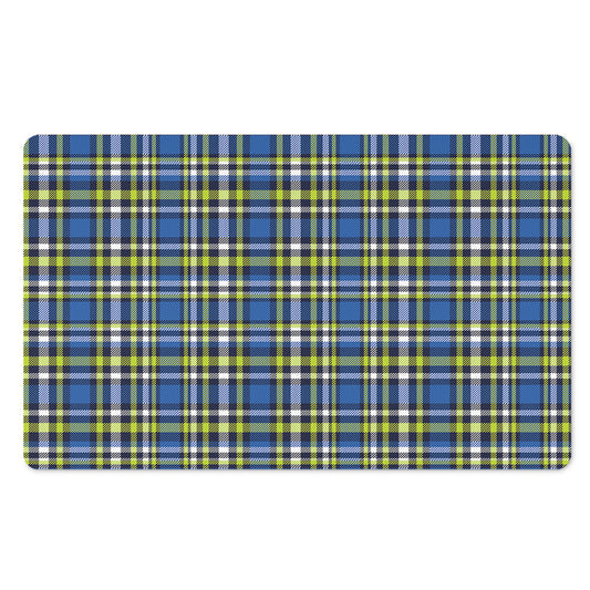 Blue Green And White Plaid Pattern Print Polyester Doormat