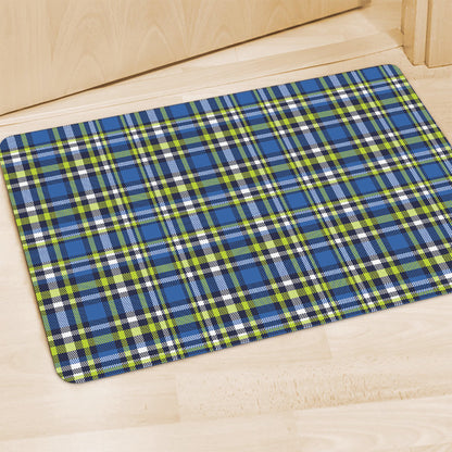 Blue Green And White Plaid Pattern Print Polyester Doormat