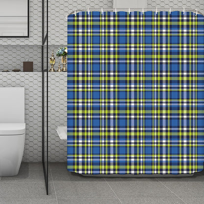 Blue Green And White Plaid Pattern Print Polyester Shower Curtain