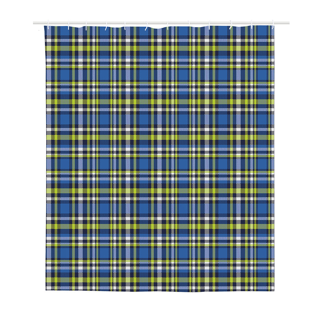 Blue Green And White Plaid Pattern Print Polyester Shower Curtain