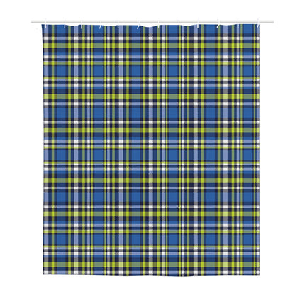 Blue Green And White Plaid Pattern Print Polyester Shower Curtain