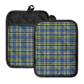 Blue Green And White Plaid Pattern Print Pot Holders With Pocket