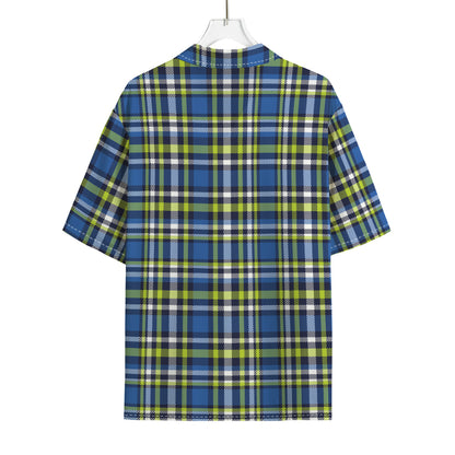 Blue Green And White Plaid Pattern Print Rayon Hawaiian Shirt