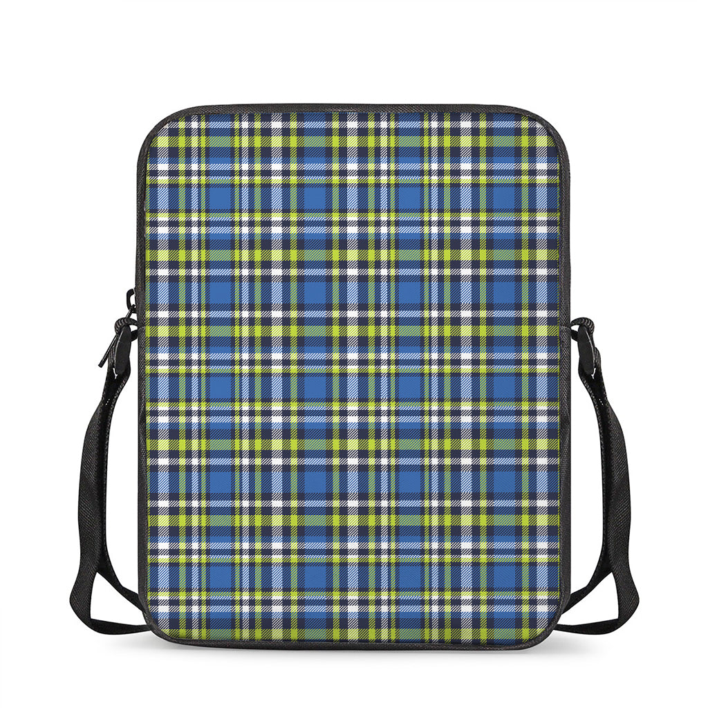 Blue Green And White Plaid Pattern Print Rectangular Crossbody Bag