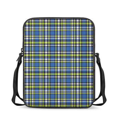 Blue Green And White Plaid Pattern Print Rectangular Crossbody Bag