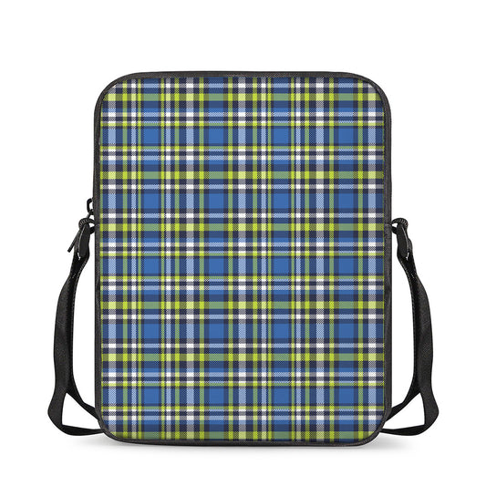 Blue Green And White Plaid Pattern Print Rectangular Crossbody Bag