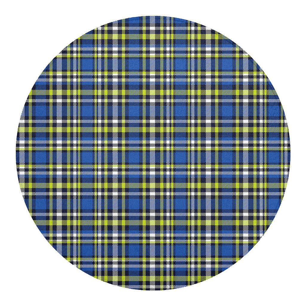 Blue Green And White Plaid Pattern Print Round Blanket