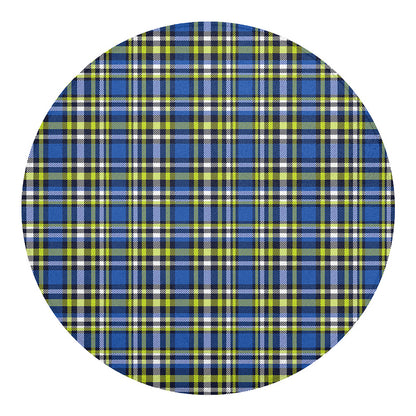 Blue Green And White Plaid Pattern Print Round Blanket