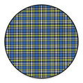Blue Green And White Plaid Pattern Print Round Floor Mat