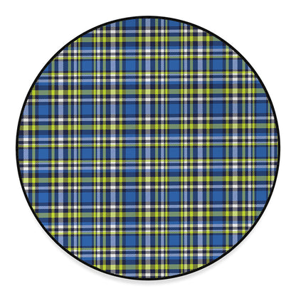 Blue Green And White Plaid Pattern Print Round Floor Mat