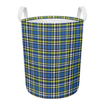 Blue Green And White Plaid Pattern Print Round Laundry Basket