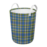 Blue Green And White Plaid Pattern Print Round Laundry Basket