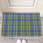 Blue Green And White Plaid Pattern Print Rubber Doormat