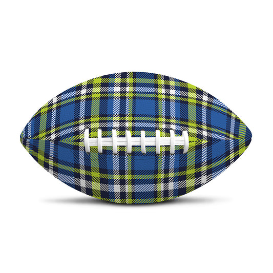 Blue Green And White Plaid Pattern Print Rugby Ball