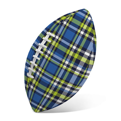 Blue Green And White Plaid Pattern Print Rugby Ball
