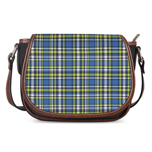 Blue Green And White Plaid Pattern Print Saddle Bag
