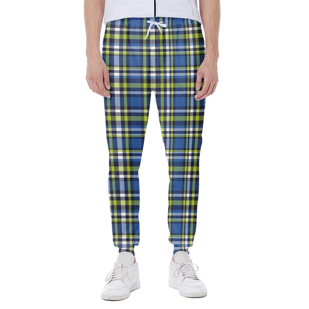 Blue Green And White Plaid Pattern Print Scuba Joggers