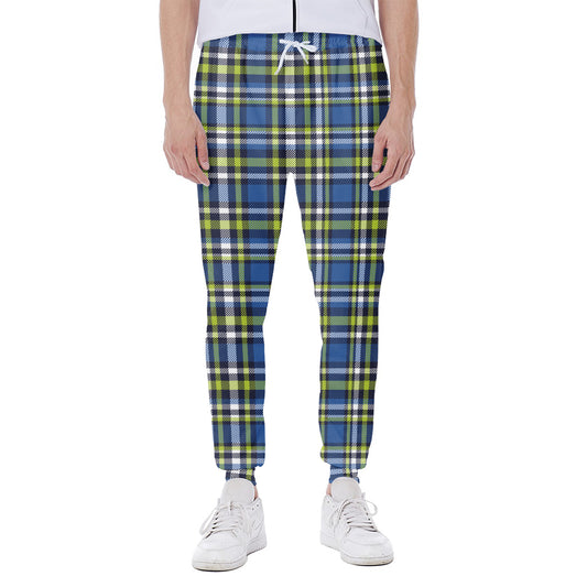 Blue Green And White Plaid Pattern Print Scuba Joggers
