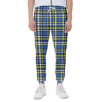 Blue Green And White Plaid Pattern Print Scuba Joggers