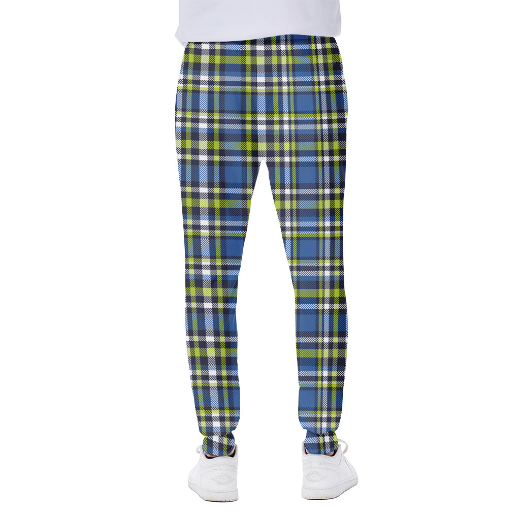 Blue Green And White Plaid Pattern Print Scuba Joggers