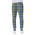 Blue Green And White Plaid Pattern Print Scuba Joggers