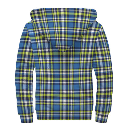 Blue Green And White Plaid Pattern Print Sherpa Lined Zip Up Hoodie