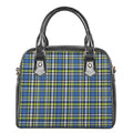 Blue Green And White Plaid Pattern Print Shoulder Handbag