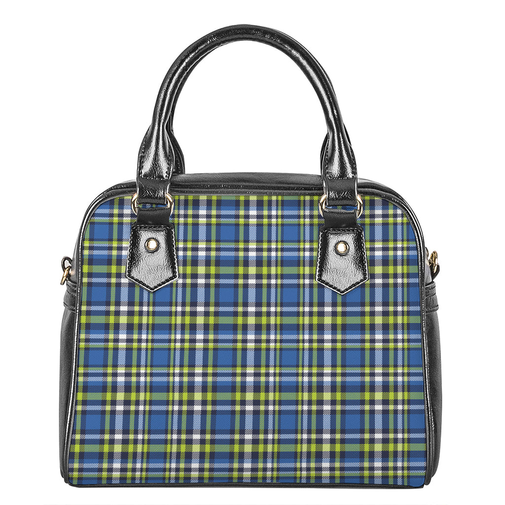 Blue Green And White Plaid Pattern Print Shoulder Handbag