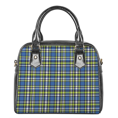 Blue Green And White Plaid Pattern Print Shoulder Handbag