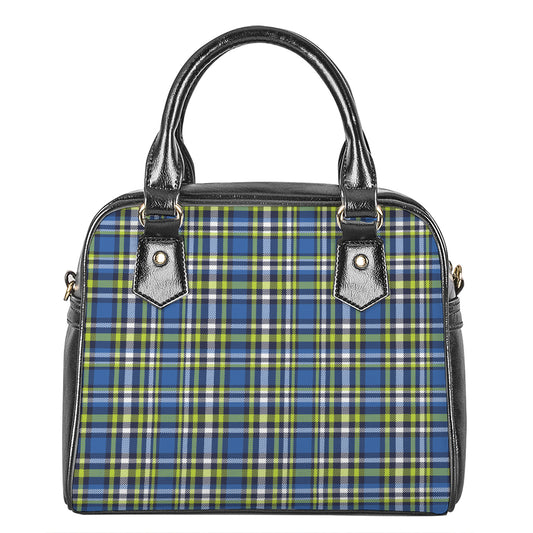 Blue Green And White Plaid Pattern Print Shoulder Handbag