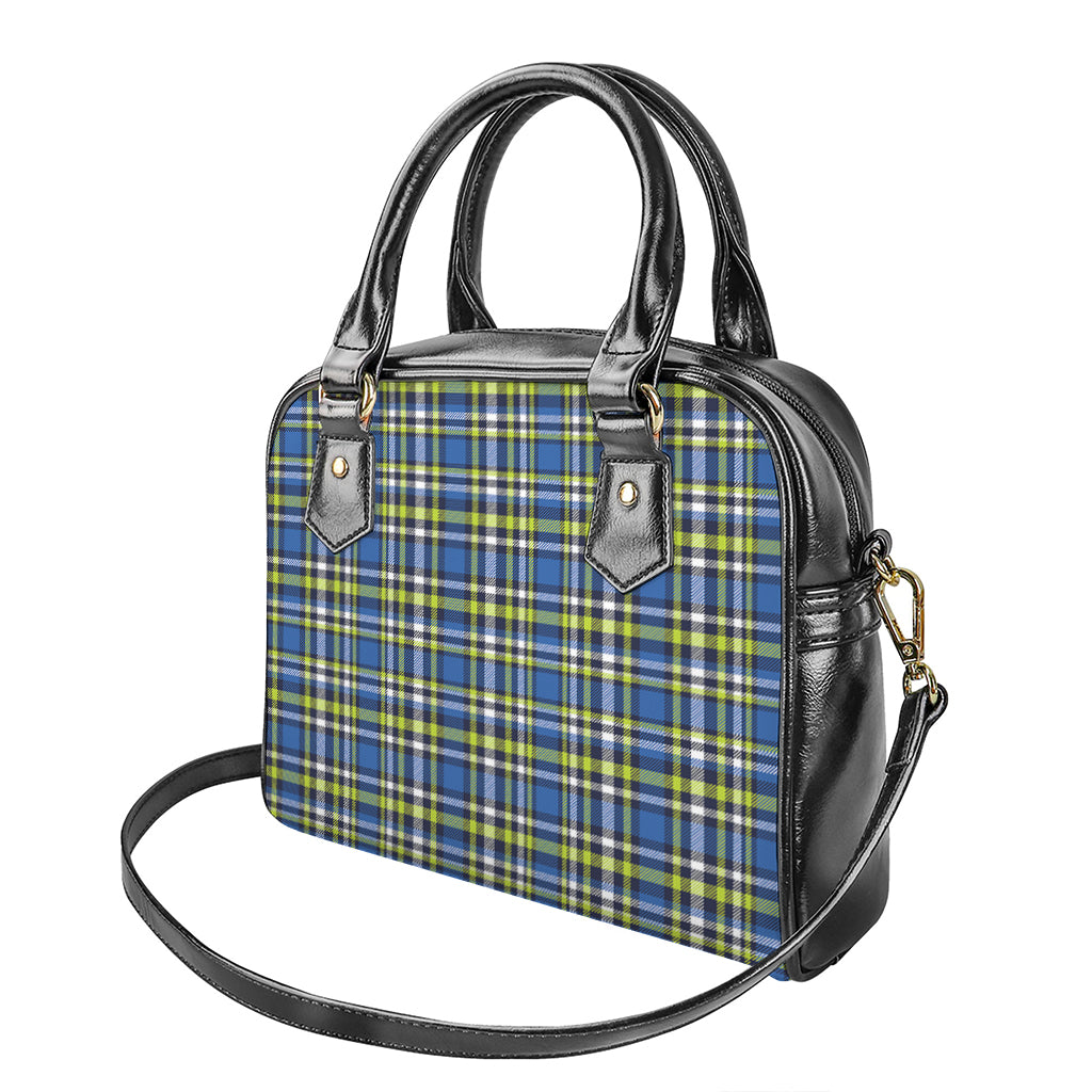 Blue Green And White Plaid Pattern Print Shoulder Handbag