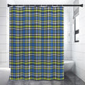 Blue Green And White Plaid Pattern Print Shower Curtain