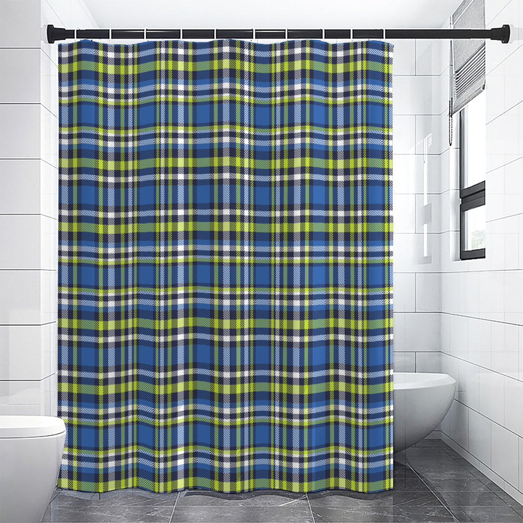 Blue Green And White Plaid Pattern Print Shower Curtain