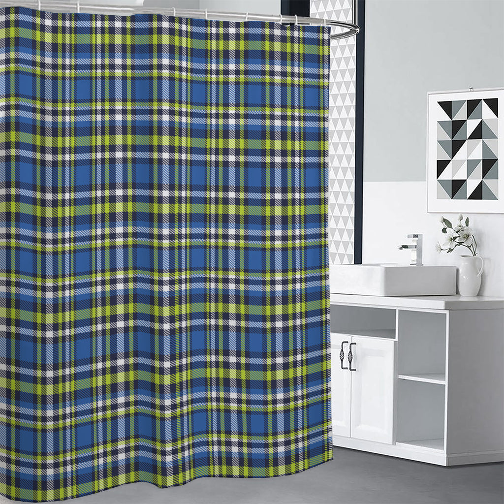 Blue Green And White Plaid Pattern Print Shower Curtain
