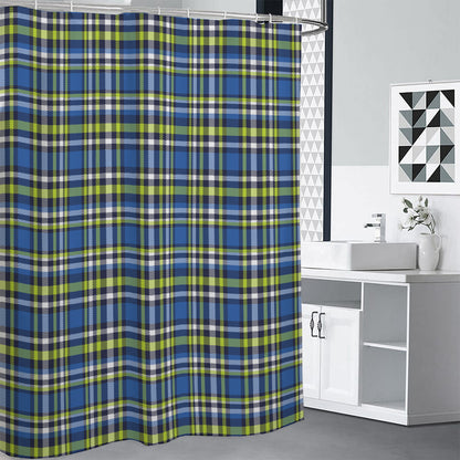 Blue Green And White Plaid Pattern Print Shower Curtain