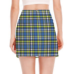 Blue Green And White Plaid Pattern Print Side Slit Mini Skirt