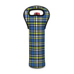 Blue Green And White Plaid Pattern Print Single Neoprene Wine Tote