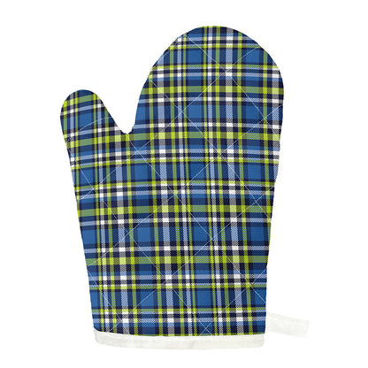 Blue Green And White Plaid Pattern Print Single Oven Mitt